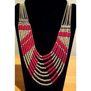 **Vintage NOS Stunning Gold and Red Layered Necklace**